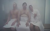 Fruitcake Horatio Sanz joins another two guys in the sauna